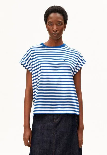 ARMEDANGELS ARMEDANGELS IDAARA STRIPE Damen Bio-Baumwoll Mix, White-lapis blue, – Produktbild 1 von 3