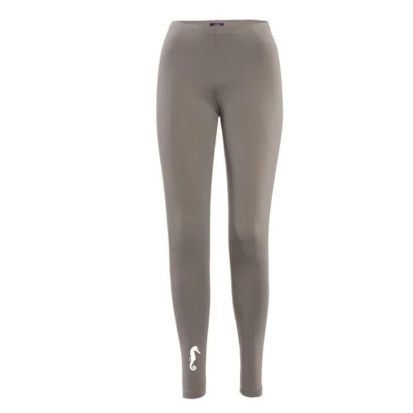 HANDGEDRUCKT HANDGEDRUCKT Leggings aus Biobaumwolle " ZackHitti Zopp" Seepferdchen, Taupe, – Produktbild 1 von 2