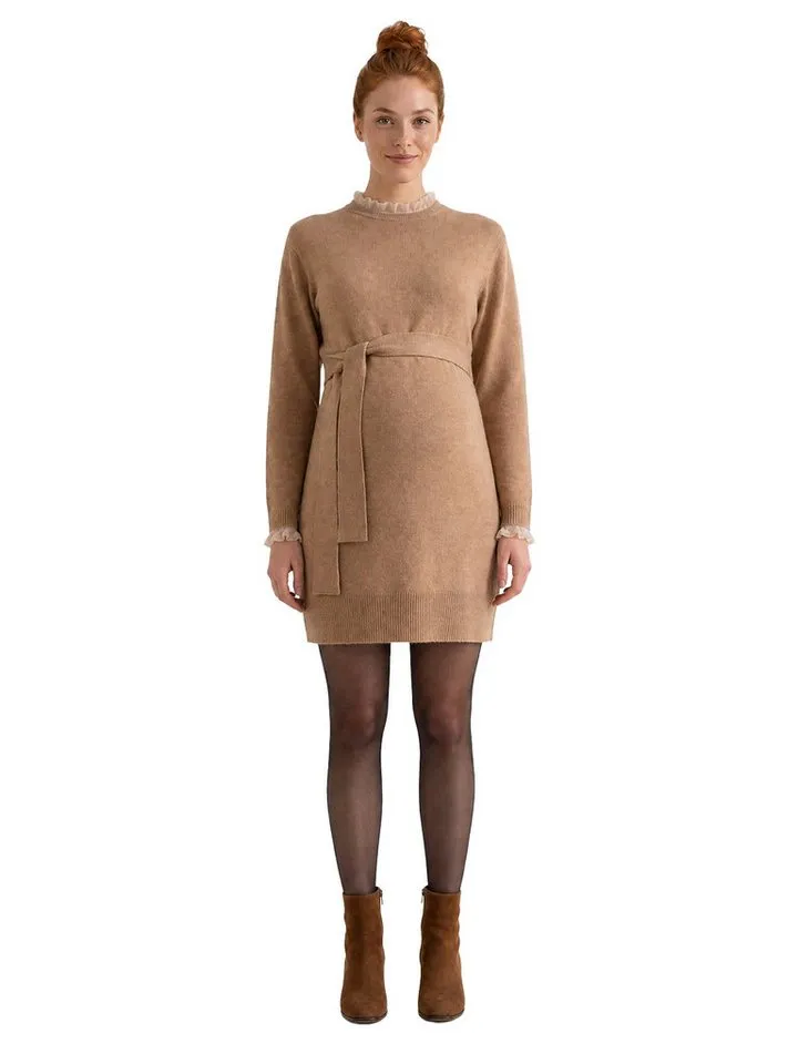 Vertbaudet Vertbaudet Umstandskleid Umstands-Strickkleid mit Bindegürtel und Rüschen, Grau, – Produktbild 5 von 5