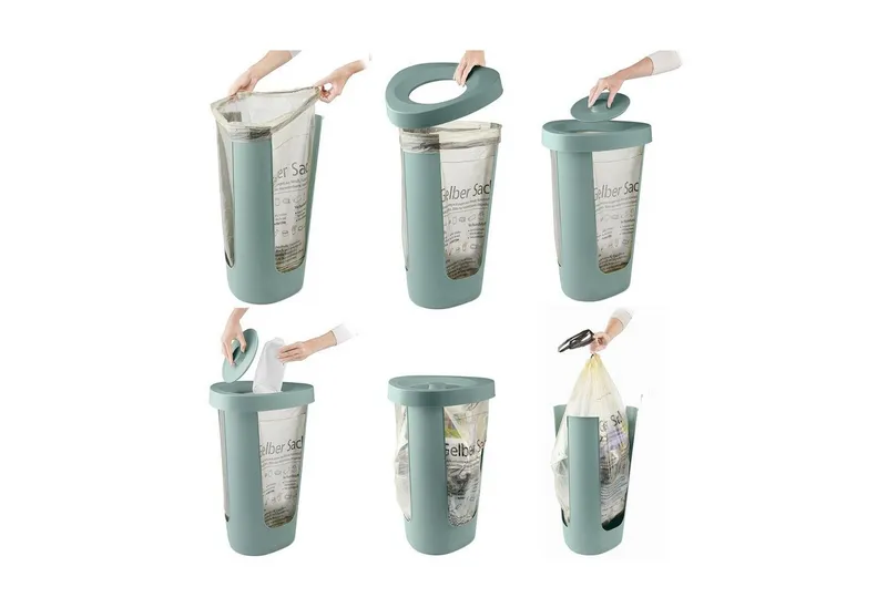 rotho rotho Mülleimer Fabu Müllsackständer gelber Sack mit Deckel, recyceltem Kunststoff, geeignet für gelbe Säcke, Grün, – Produktbild 2 von 5