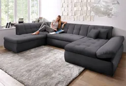 DOMO collection Wohnlandschaft NMORIC im XXL-Format, 353x216x80 cm, inkl. Zierkissen U-Form, wahlweise mit Bettfunktion und Armlehnenverstellung – Produktbild 1 von 1