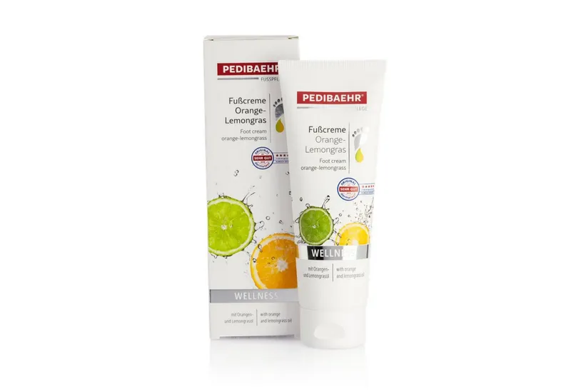 Pedibaehr Fußcreme Pedibaehr Fußcreme Orange-Lemongras 125ml Diabetiker geeignet, 1-tlg., reichhaltige, duftende Pflege & intensive Feuchtigkeit – Produktbild 1 von 5