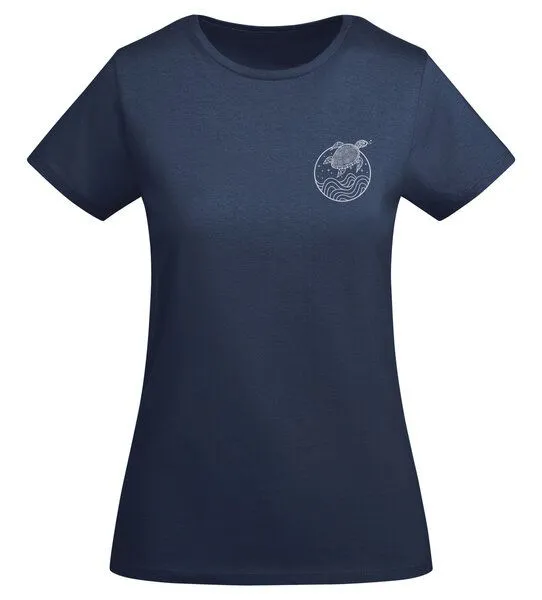 vis wear vis wear Schildkröte zwischen Ozean und Wellen - Damen Organic Shirt, Navy, – Produktbild 3 von 3