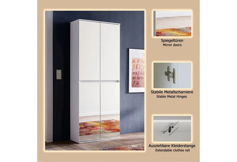 Home affaire Garderobenschrank Malcesine Garderobenschrank mit 4 Türen - (B/T/H) 74/34/191 cm, Weiß, – Produktbild 1 von 3