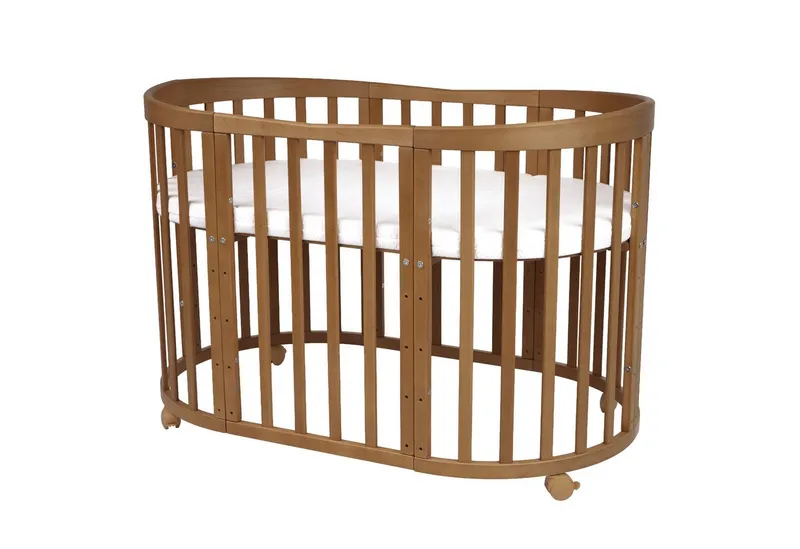 Waldin Waldin Babybett Oval 7in1 mitwachsend, Beistellbett, Matratze, Rollen, Buche, Vintage, Braun, – Produktbild 4 von 5
