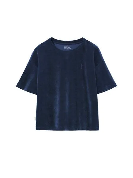 FUXBAU FUXBAU Frauen Cropped Samt T-Shirt, Navy, – Produktbild 3 von 4