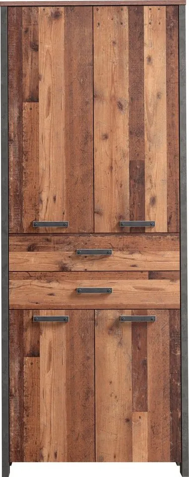 FORTE Aktenschrank Clif Mehrzweckschrank im Industriestil, Breite 86 cm x Höhe 220 cm, Braun|grau, – Produktbild 2 von 5