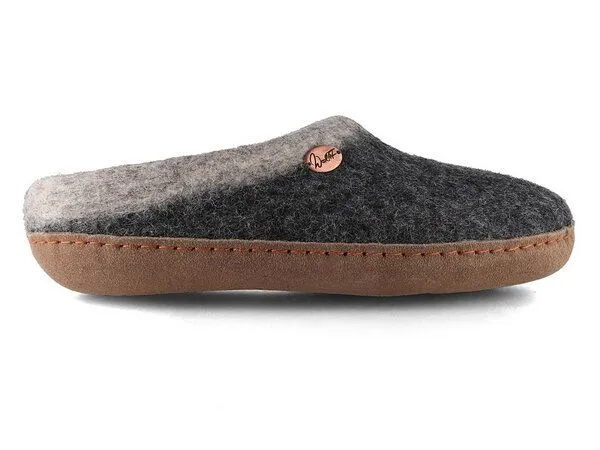 WoolFit WoolFit Sherpa Barfuß-Hausschuhe unisex Filz-Pantoffeln mit Ledersohle, nachhaltig aus 100% Wolle, Grau, – Produktbild 4 von 4