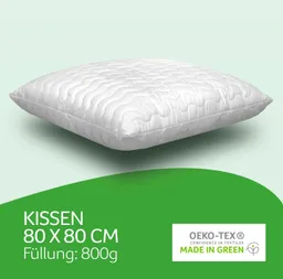 John Cotton Kopfkissen Julia, Kissen ist Made in Green, Füllung: Polyester, Bezug: 100% Polyester, Seitenschläfer, Bauchschläfer, Rückenschläfer, Kopfkissen 40x80 cm, 80x80cm, kochfest 95°C, sehr flauschig – Produktbild 1 von 1