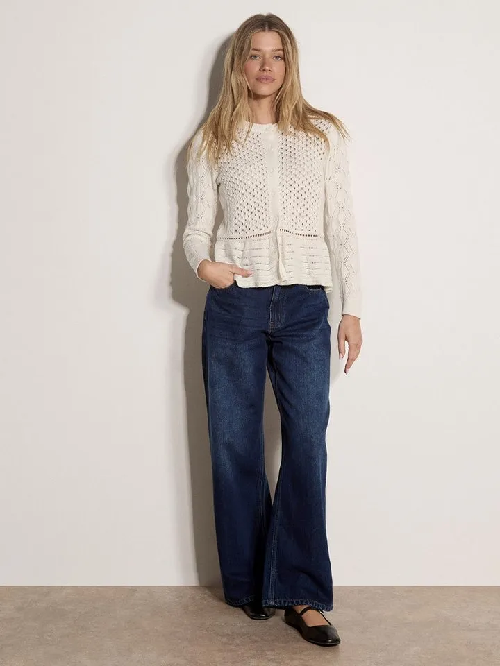 Apricot Apricot Cardigan Strickjacke mit Peplum-Saum mit Häkelverzierung, Beige, – Produktbild 1 von 4
