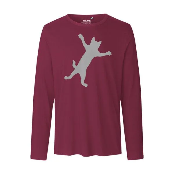 HANDGEDRUCKT HANDGEDRUCKT "Klammerkatze" Männer Longsleeve, Bordeaux, – Produktbild 2 von 3