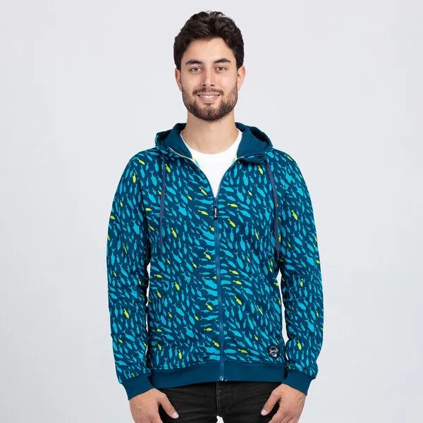 Lexi&Bö Lexi&Bö School of fish Zip Hoodie Herren, Poseidon (blau), – Produktbild 1 von 4