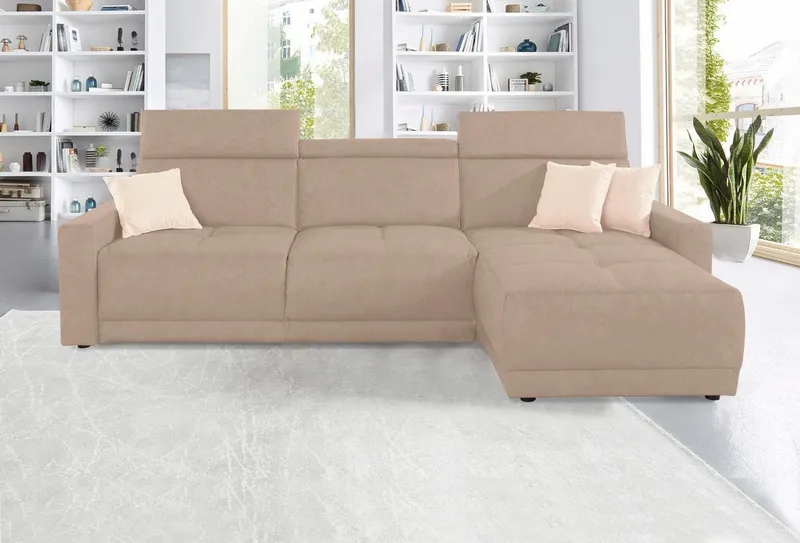 DOMO collection Ecksofa Ava mit moderner Sitzheftung & toller Doppelnaht, komfortabel, L-Form, mit Recamiere, inkl. Federkern, wahlweise mit Kopfteilverstellungen, Beige, – Produktbild 2 von 5