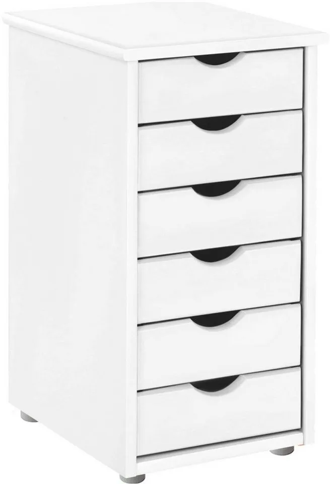 OTTO home Kommode Gava Schubladenschrank mit 6 grifflosen Schubläden, massives Kiefernholz, Stauraummöglichkeiten, Eingefräste Griffmulden, Weiß, – Produktbild 2 von 4