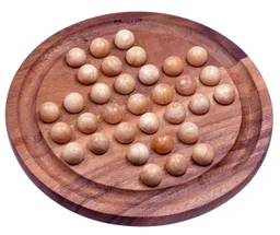LOGOPLAY Spiel Solitär rund mit hellen Kugeln, Gesellschaftsspiel, Solitär XL rund Edles Knobelspiel aus Samena-Holz mit Holzkugeln Ø 26 – Produktbild 1 von 1