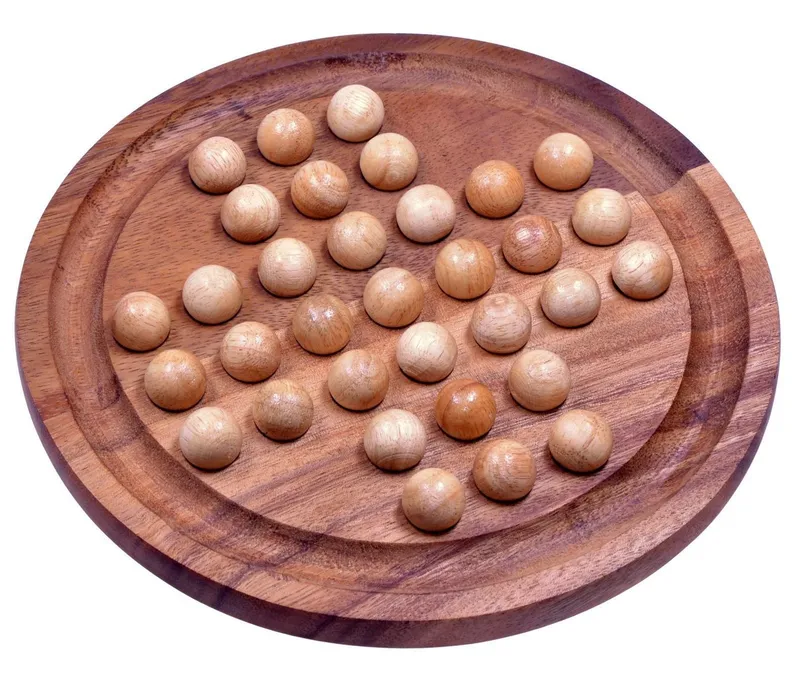 LOGOPLAY Spiel Solitär rund mit hellen Kugeln, Gesellschaftsspiel, Solitär XL rund Edles Knobelspiel aus Samena-Holz mit Holzkugeln Ø 26, Beige, – Produktbild 1 von 5