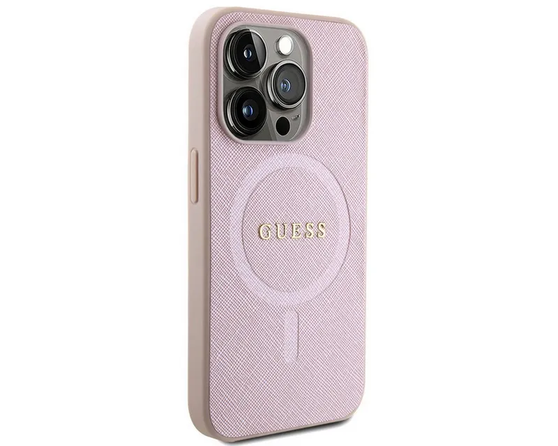 Guess Guess Saffiano MagSafe Back Cover für das Apple iPhone 15 Pro, Rosa, – Produktbild 3 von 6