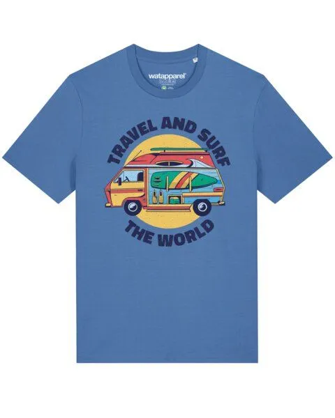 watapparel watapparel T-Shirt Unisex Travel and surf, Bright blue, – Produktbild 1 von 3