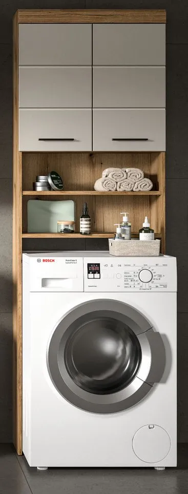 Inn.Furn Waschmaschinenumbauschrank Shawn (Waschmaschinenschrank in Eiche und Sand / Kaschmir, 2-türig, 64 x 191 cm) mit viel Stauraum, Beige, – Produktbild 3 von 5