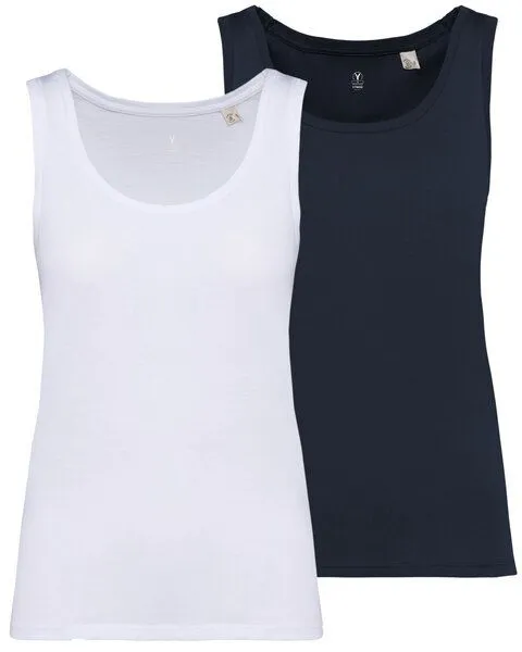 YTWOO YTWOO 2er Pack Damen Tank Top aus 100% Bio-Baumwolle, Weiß-navy, – Produktbild 1 von 4
