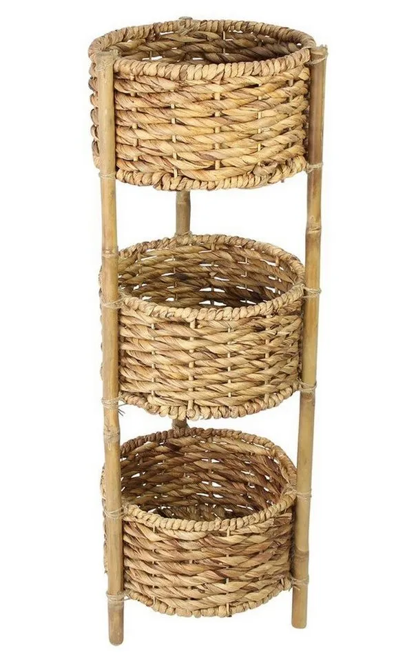 Dekoleidenschaft Standregal aus Bambus mit 3 Körben aus Wasserhyazinzthe, Korbregal, Badregal, 90 cm hoch, Küchenregal, Beistellregal, Ordnungsregal, Bambusregal, Beige, – Produktbild 3 von 5