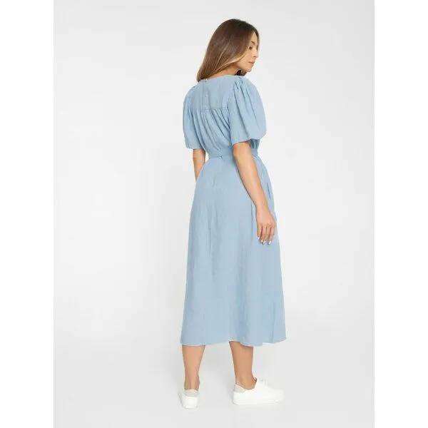 KnowledgeCotton Apparel KnowledgeCotton Apparel Kleid mit Bindegurt aus Bio-Leinen, Blau (asley blue), – Produktbild 2 von 4