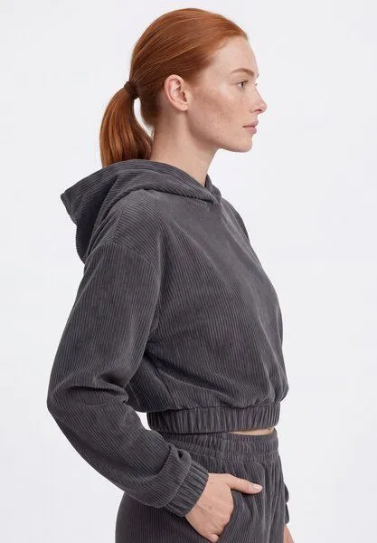 ORGANICATION ORGANICATION Cropped Cord-Hoodie aus Bio-Baumwolle, Shadow, – Produktbild 3 von 4