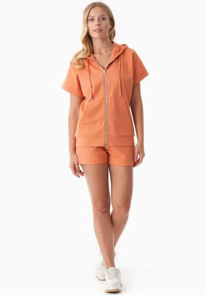 ORGANICATION ORGANICATION Leichte Full-Zip Kurzarm-Hoodie aus Bio-Baumwolle, Dusty orange, – Produktbild 4 von 4