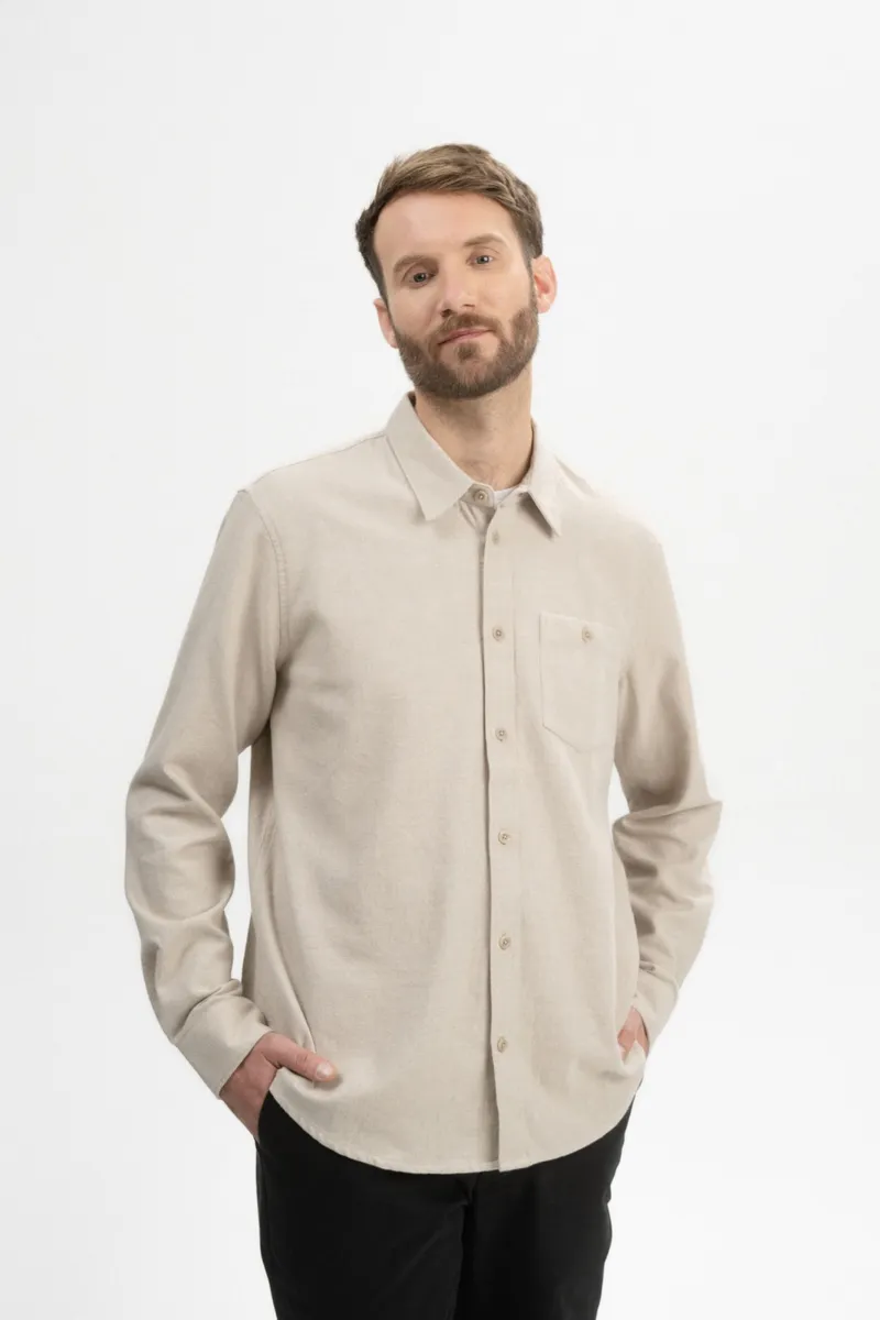 MELA MELA Herren vegan Hemd Flanell Sahel Birke, Beige, – Produktbild 2 von 2
