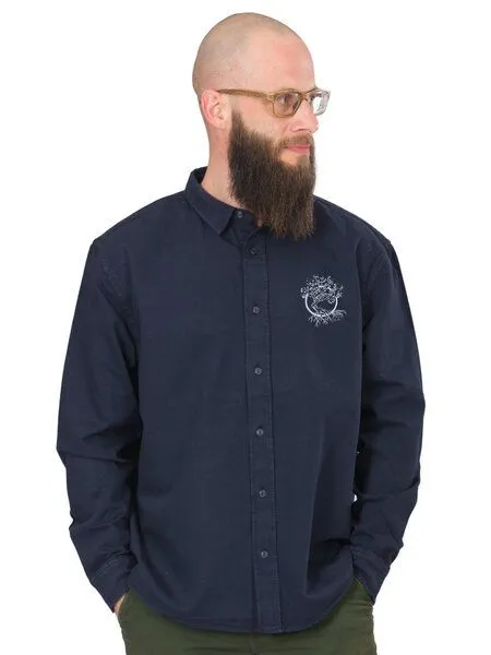 Life-Tree Life-Tree Hemd aus Biobaumwolle Fairwear für Herren Olive mit Brust-Logo, Blau, – Produktbild 3 von 4