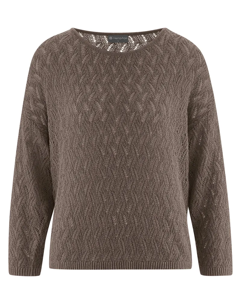 HempAge Hempage Damen vegan Pullover Mit Ajourmuster Staubbraun, Braun, – Produktbild 1 von 2