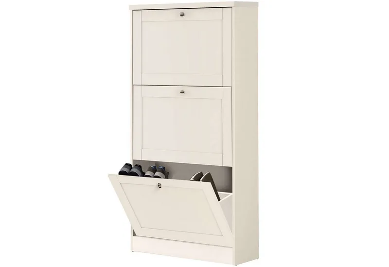 OTTO home Schuhschrank Heide Breite 70 cm, mit 3 Klappen und Facettenfront, Höhe ca. 130 cm, Weiß, – Produktbild 5 von 7