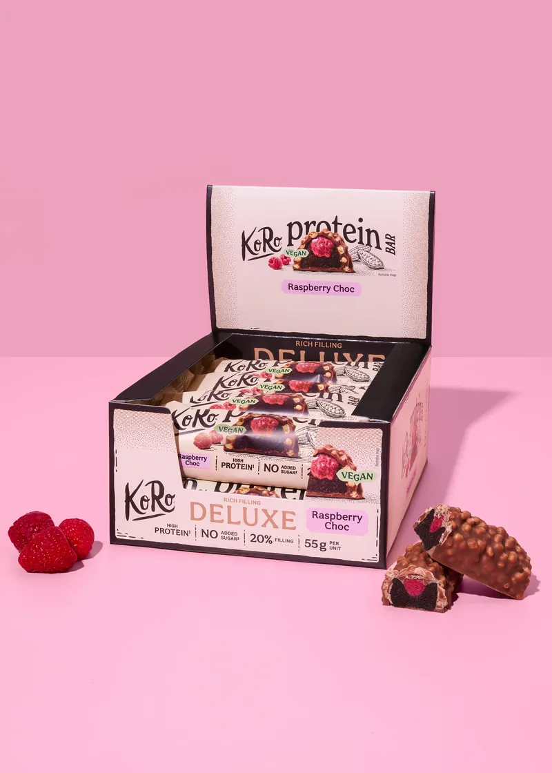 KoRo Vegan Protein Bar Deluxe Raspberry Choc | 12 x 55 g – Produktbild 2 von 5