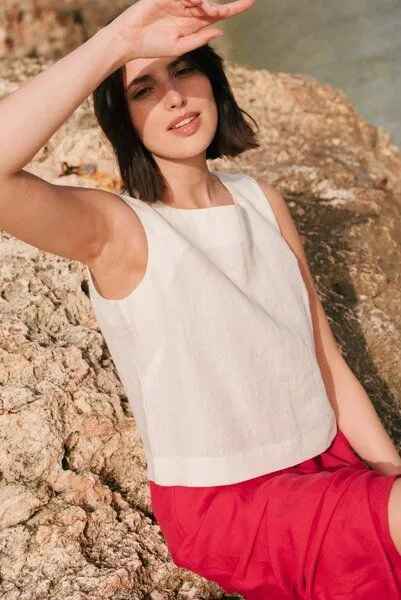 AmourLinen AmourLinen Klassisches ärmelloses Leinentop Lucia, Weiß, – Produktbild 3 von 4