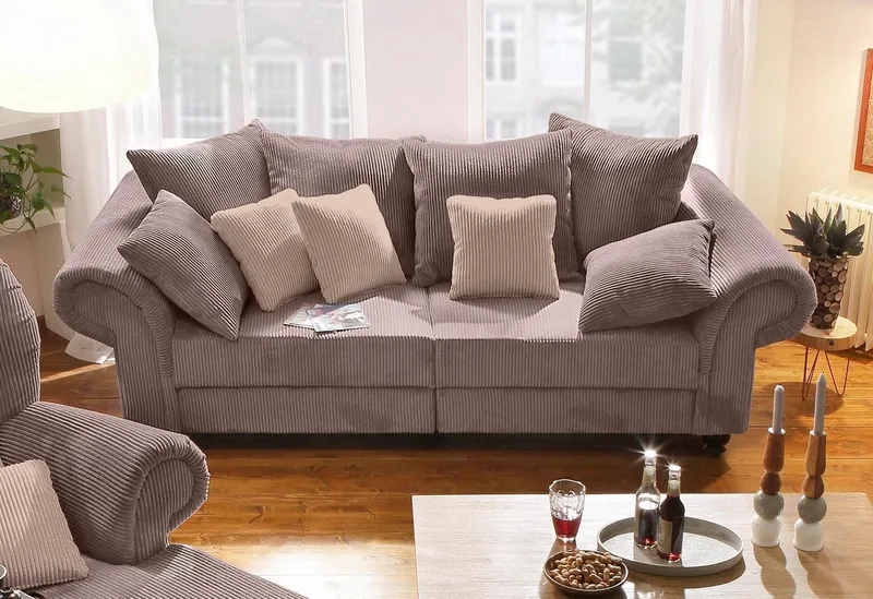 Home affaire Big-Sofa King Henry Mega Sofa, viel Platz, Breite 242cm, Federkern, in legerer Polsterung und vielen losen Kissen, Braun, – Produktbild 1 von 5