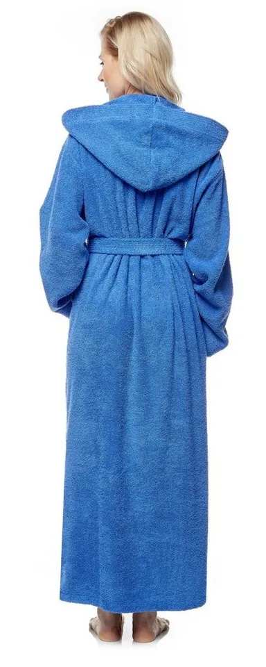 Arus Arus Damenbademantel Pandora, extra lang, mit Kapuze, 100% Baumwolle, für Spa & Zuhause, langform, 100% Baumwolle, Kapuze, Gürtel, mit Kapuze, extra lang, 100% Baumwolle, Blau, – Produktbild 2 von 5