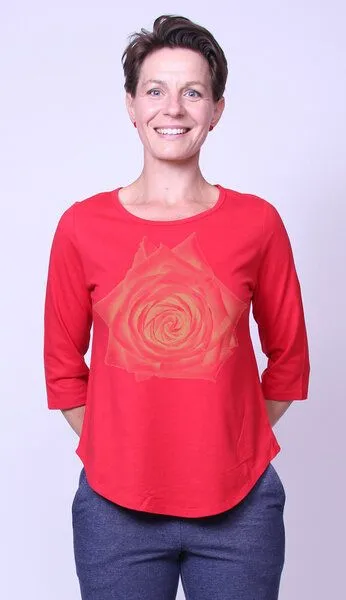 Peaces.bio - handbedruckte Biomode Peaces.bio - handbedruckte Biomode Bio-Damen-3/4 Arm Shirt Rose, Rot, – Produktbild 2 von 2