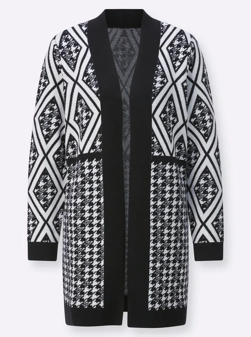 Witt Ajourstrickjacke, Schwarz-ecru-gemustert, – Produktbild 1 von 2