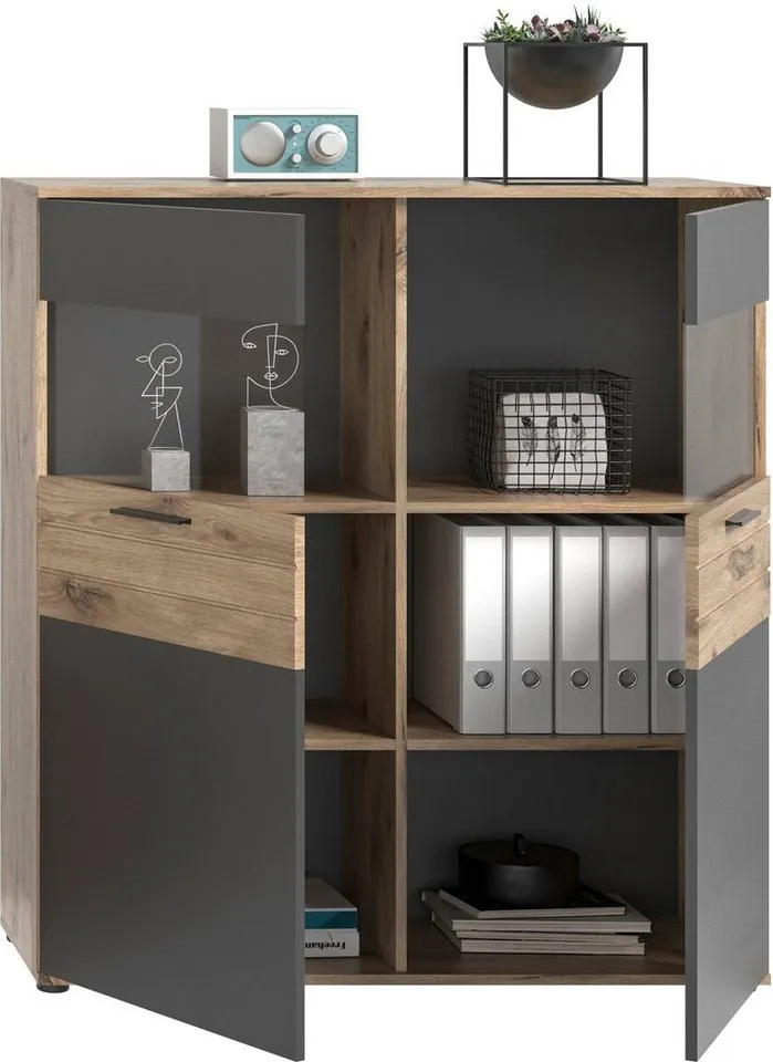 Home affaire Vitrine Riga Höhe 122 cm, Braun|grau, – Produktbild 4 von 4
