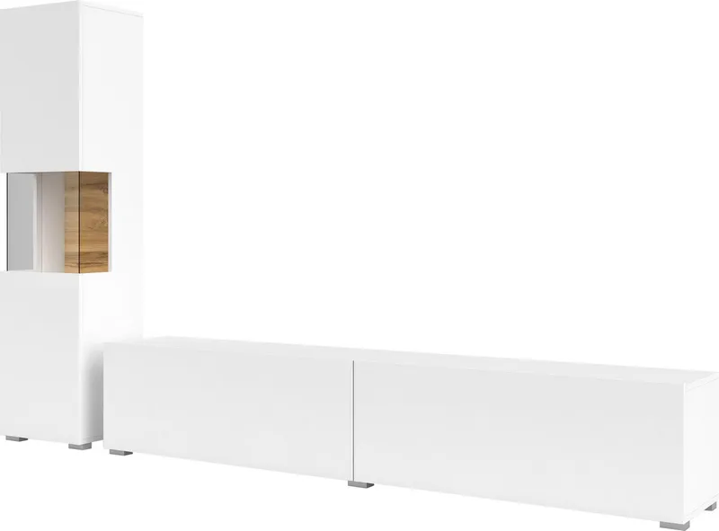 Home affaire Wohnwand Ava, Wohnzimmer-Set hängend/stehend montierbar, Vitrine, Lowboard, 2-tlg., Weiß, – Produktbild 3 von 4