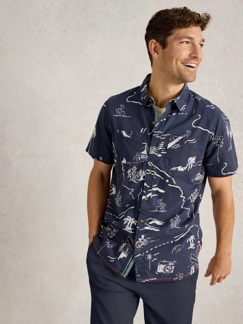 White Stuff Hemd Finsbury mit Kartenprint - L, Marine print, – Produktbild 1 von 4