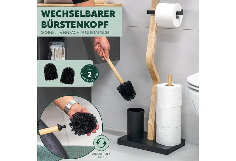 eluno WC-Garnitur freistehend, aus FSC-zertifiziertem Holz und schwarzem Metall, Schwarz, – Produktbild 5 von 5