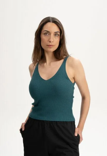 MELA V-Neck Strick Top Style RHADA | von MELA | Fairtrade & GOTS zertifiziert, Tiefsee, – Produktbild 1 von 4