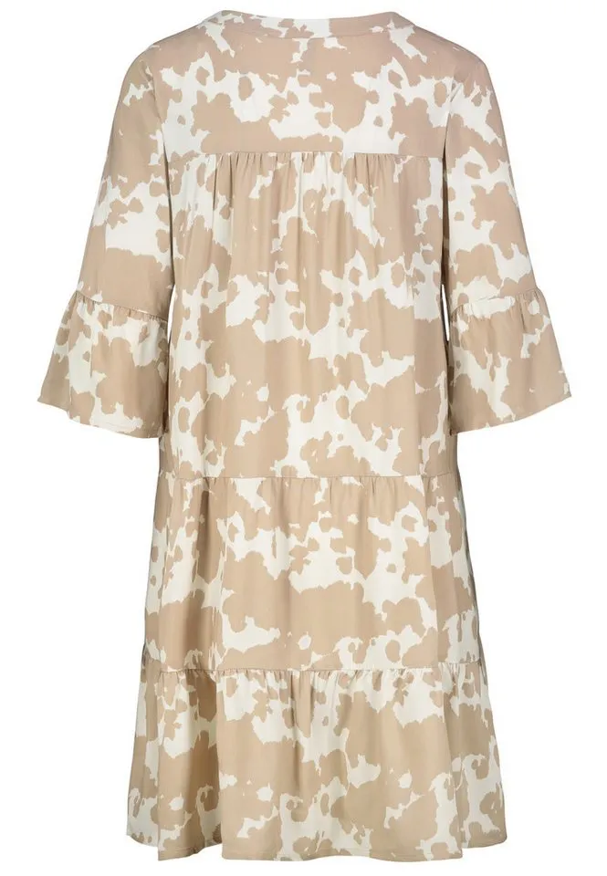 SUBLEVEL Shirtkleid Tropisches Muster, V-Ausschnitt, für Damen (knielang) LENZING™ ECOVERO™ nachhaltig Regulär geschnitten Fit gemustert, Braun, – Produktbild 2 von 3
