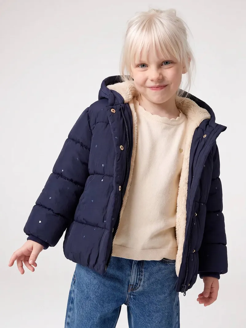 Vertbaudet Vertbaudet Winter-Steppjacke mit Kapuze Mädchen, Marine, – Produktbild 2 von 4