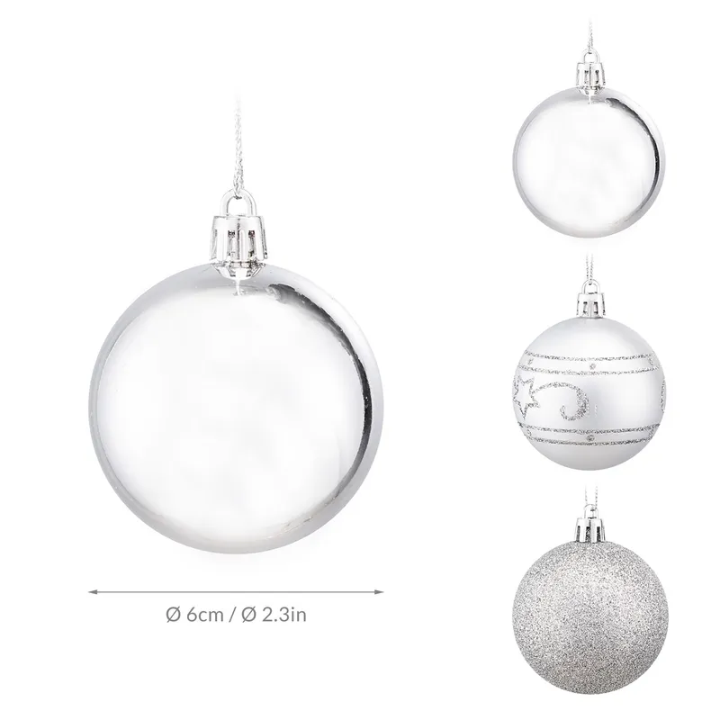 Casaria® Weihnachtskugeln Silber 24 tlg in matt glänzend & glitzernd, Silber, – Produktbild 2 von 2