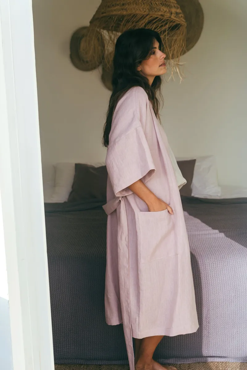AmourLinen AmourLinen Damen vegan Bademantel Midnight Dusty Rose, Hell-pink, – Produktbild 1 von 2