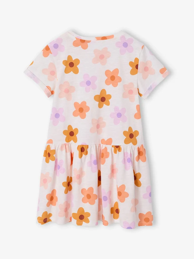 Vertbaudet Mädchen Shirtkleid BASIC, Weiß/orange geblümt, – Produktbild 2 von 3