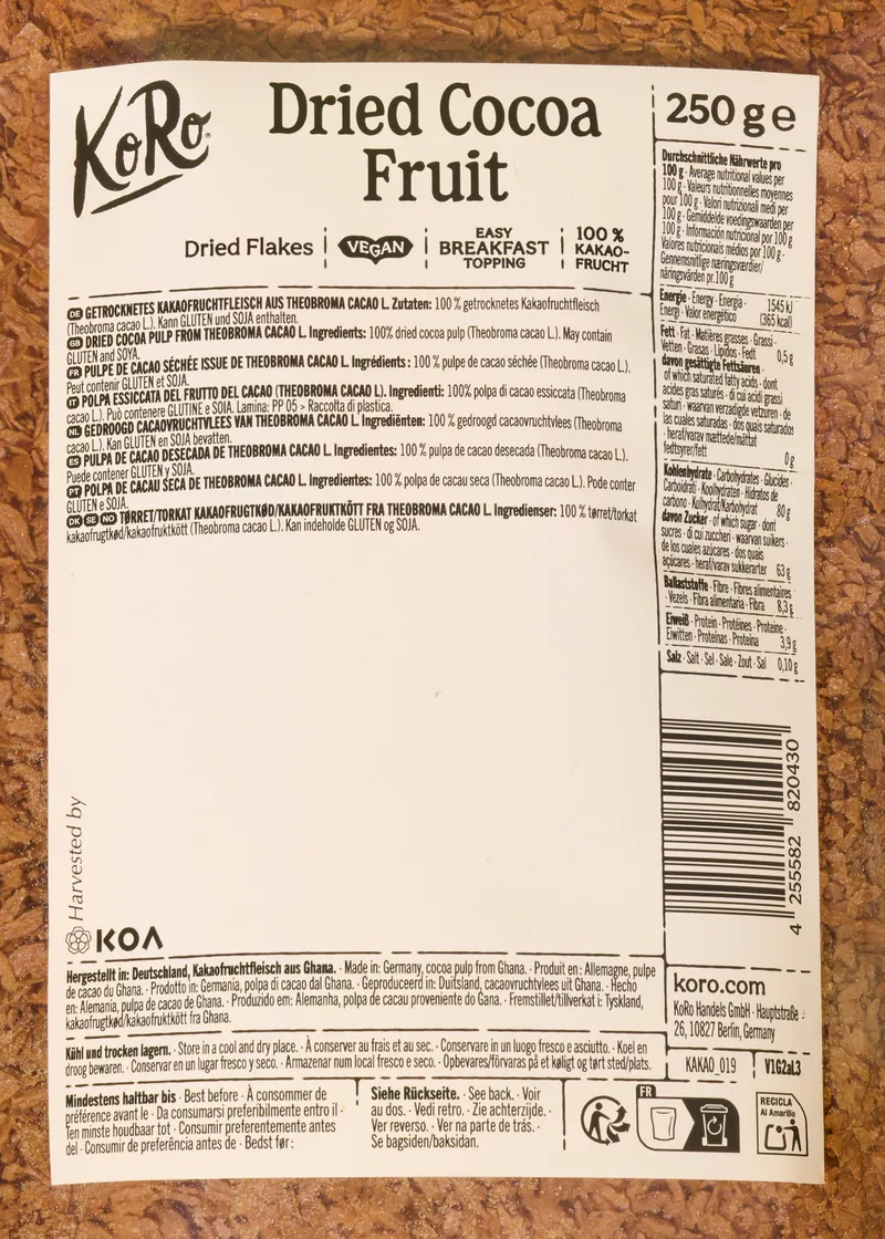 KoRo Getrocknete Kakaofrucht-Flocken | 250 g – Produktbild 5 von 5