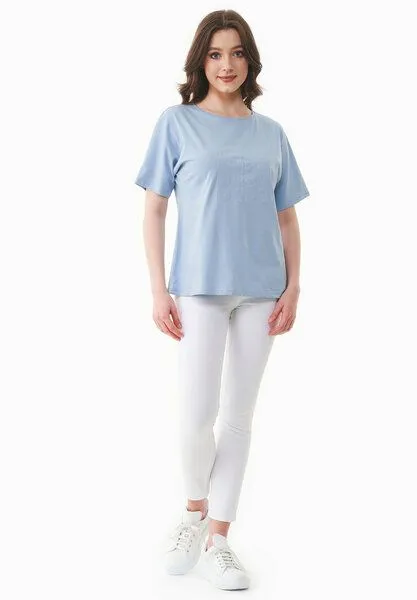 ORGANICATION ORGANICATION T-Shirt aus Bio-Baumwolle mit Stickerei, Blau(ice blue), – Produktbild 2 von 4